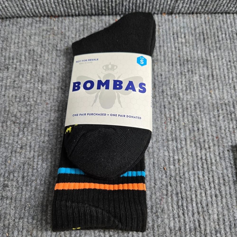 Bombas Black Orange and Blue Striped Crew Socks Size Small